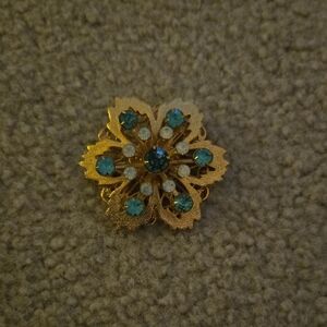 Elegant Gold and Blue Floral Brooch